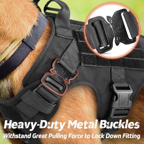Tactical Dog Harness for Large, Heavy Duty Pet Harness with Handle, No-Pull Service Vest Large Breed, Adjustable Military Dog Vest for Training Hunting Walking, Black, L