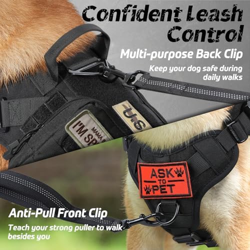 Tactical Dog Harness for Large, Heavy Duty Pet Harness with Handle, No-Pull Service Vest Large Breed, Adjustable Military Dog Vest for Training Hunting Walking, Black, L