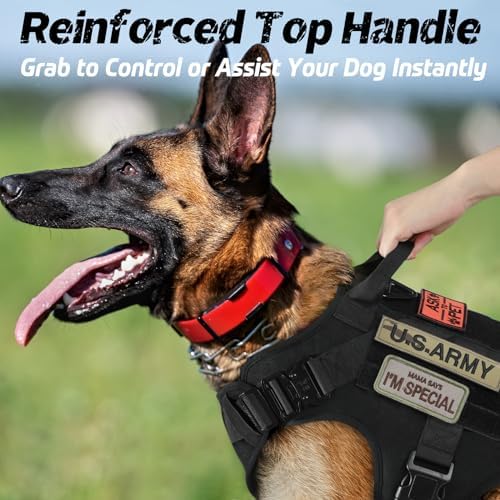 Tactical Dog Harness for Large, Heavy Duty Pet Harness with Handle, No-Pull Service Vest Large Breed, Adjustable Military Dog Vest for Training Hunting Walking, Black, L