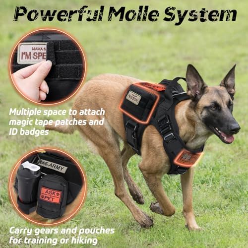 Tactical Dog Harness for Large, Heavy Duty Pet Harness with Handle, No-Pull Service Vest Large Breed, Adjustable Military Dog Vest for Training Hunting Walking, Black, L