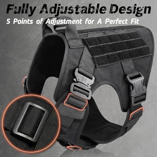 Tactical Dog Harness for Large, Heavy Duty Pet Harness with Handle, No-Pull Service Vest Large Breed, Adjustable Military Dog Vest for Training Hunting Walking, Black, L