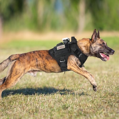 Tactical Dog Harness for Large, Heavy Duty Pet Harness with Handle, No-Pull Service Vest Large Breed, Adjustable Military Dog Vest for Training Hunting Walking, Black, L
