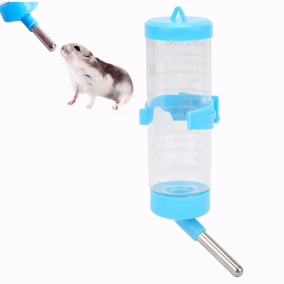 Blue 250ML automatic hamster water bottle with no drip design, suitable for small animals like guinea pigs and rabbits.
