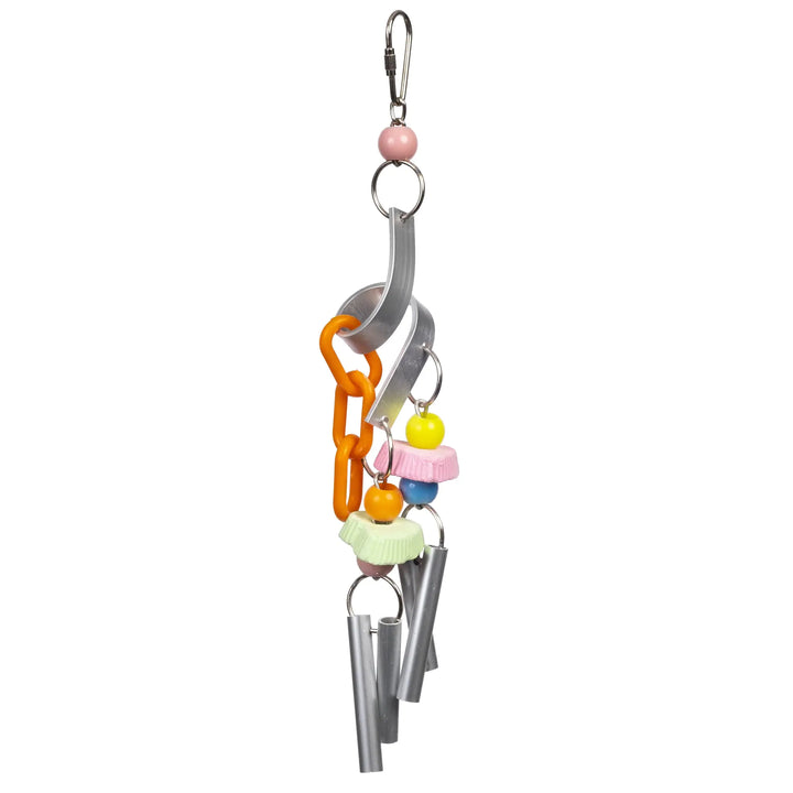 Prevue Pet Products Sound & Movement Chime Time Cyclone Bird Toy with aluminum chimes and colorful beads.