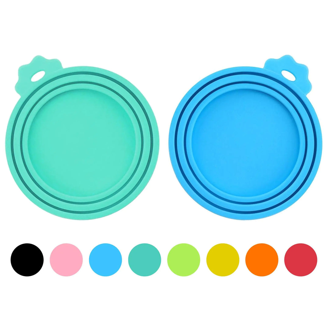 PWOD 2 Pack Pet Food Cans Lids Silicone Food Can Covers for Dog and Cat BPA Free/Food Safe/Universal One Fit Most Standard Size Food Can Top Teal/Blue