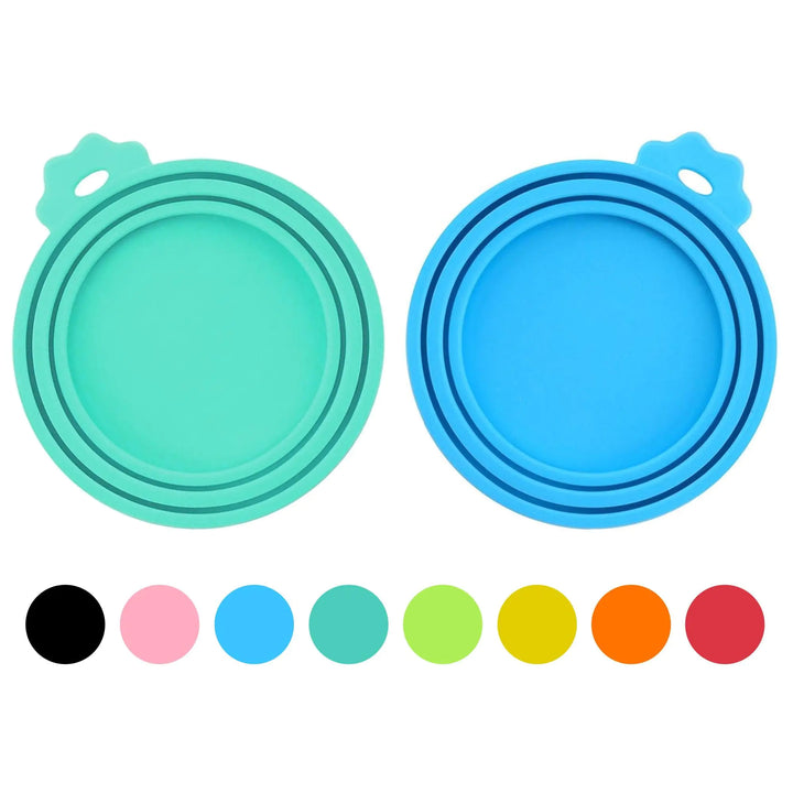 PWOD 2 Pack Pet Food Cans Lids Silicone Food Can Covers for Dog and Cat BPA Free/Food Safe/Universal One Fit Most Standard Size Food Can Top Teal/Blue