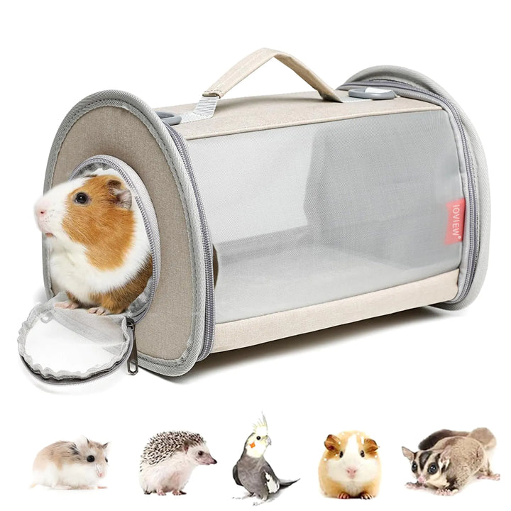 Ioview Guinea Pig Carrier Travel Small Animal Carrier Bag Lizard Bird Rabbit Carrier Cage Sugar Gliders Breathable Bag Portable Travel Hamster Small Pet Hangbag (Small Khaki)
