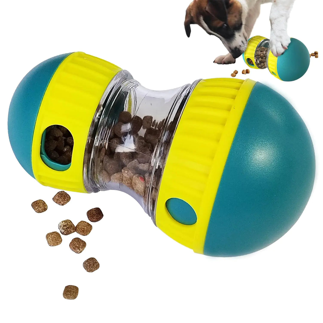 Dog food puzzle toy with treat dispenser for interactive play and slow feeding, designed for small, medium, and large dogs.