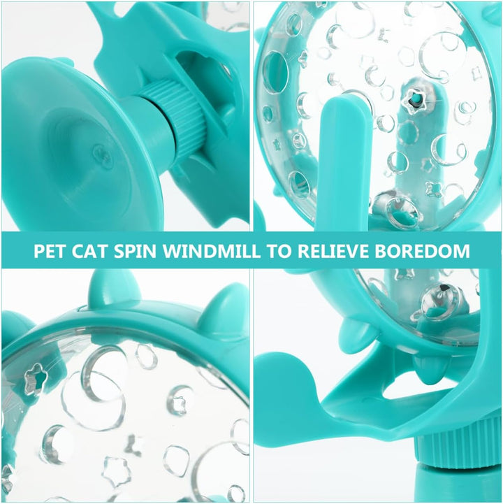 Interactive Pet Treats Dispenser Toy: 360 Degree Rotating Windmil Puzzle Toys for Small Cat & Dog - Blue Exercise Wheel Cat Feeder with Suction Cup