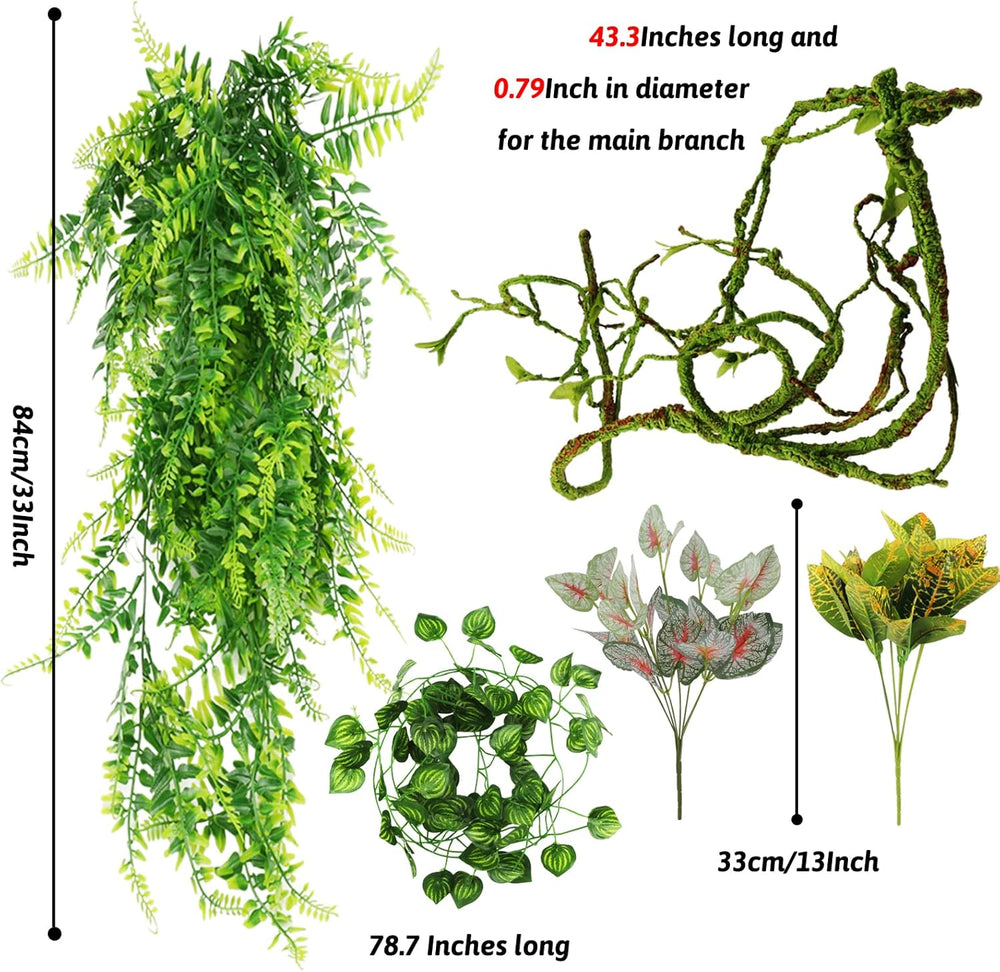 Reptile Plants, Terrarium Hanging Plant Vines Artificial Leaves Reptile Hide, Leopard Gecko Tank Accessories, Terrarium Decorations for Bearded Dragon Lizard Snake Geckos Chameleon