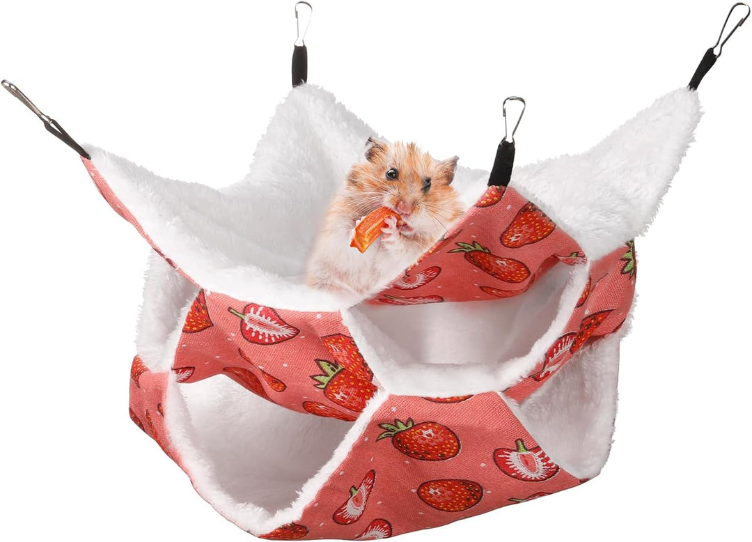 3 Layer Guinea Pig Cage Hammock, Cute Rat Hamster Hanging Hammock Bed Soft Warm Small Animals House Cage Accessories Toy for Ferret Squirrel Chinchilla Parrot Sugar Glider