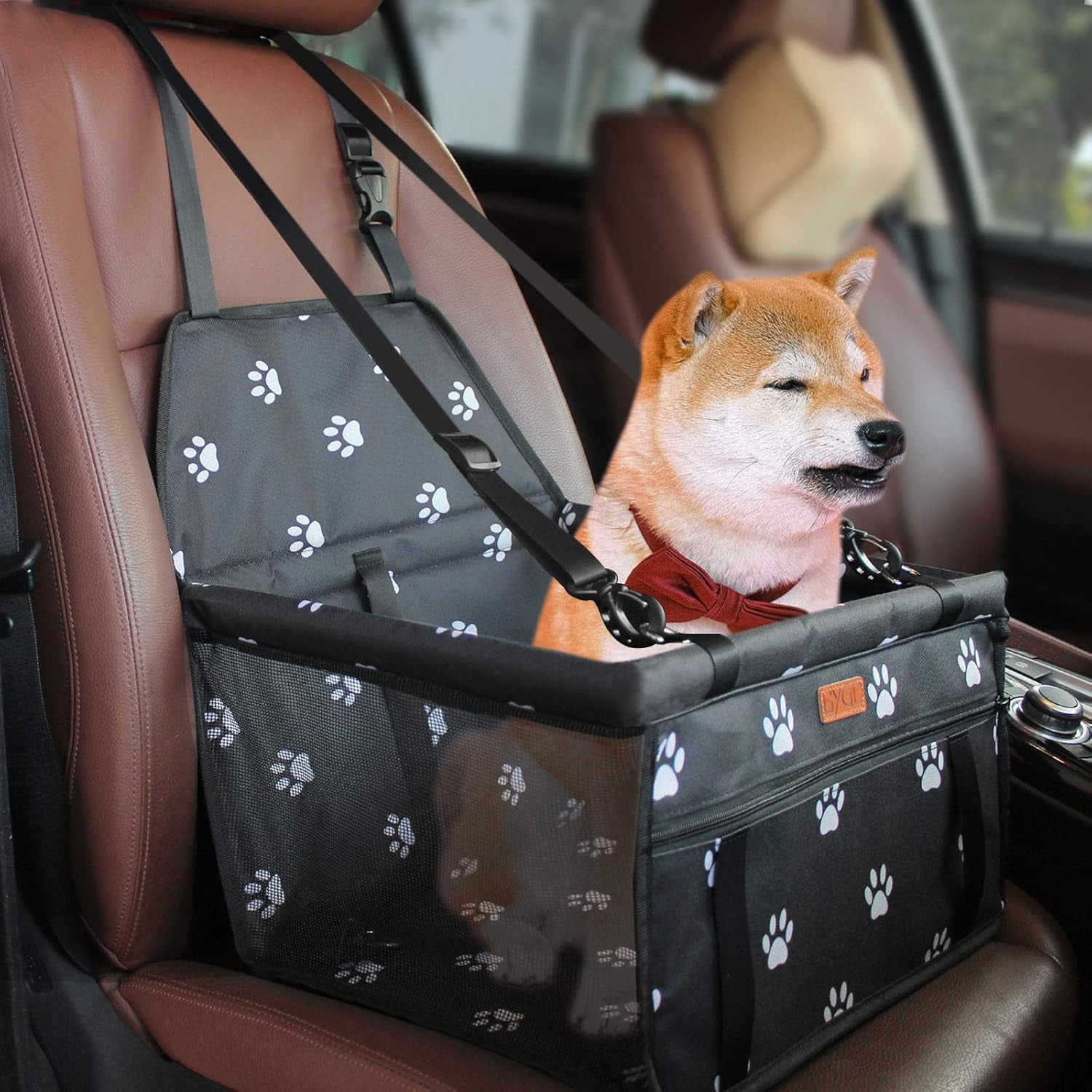 Dog Car Seat, Puppy Pet Seats with Upgrade Support Rod Breathable and Foldable Pet Dog Booster Seat and Travel Carrier Cage with Seat Belt, Pet Dog Car Portable Seat Suitable for Small Pets