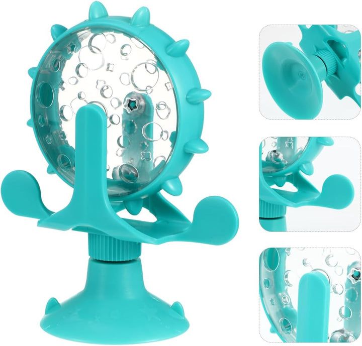 Interactive Pet Treats Dispenser Toy: 360 Degree Rotating Windmil Puzzle Toys for Small Cat & Dog - Blue Exercise Wheel Cat Feeder with Suction Cup