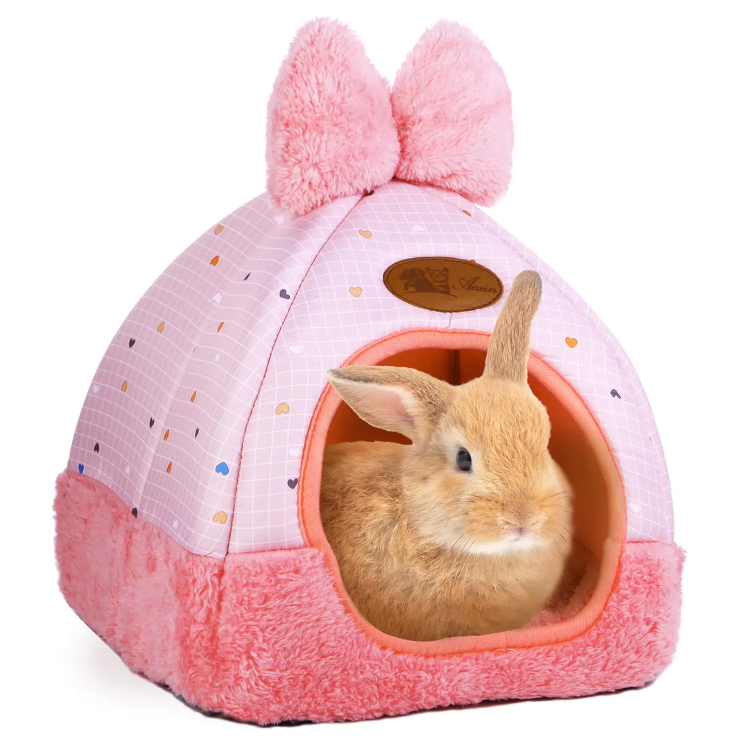 Kwerdas Bunny Bed in Pink with Cute Bowknot for Small Pets