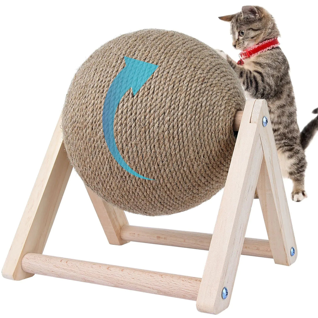 BATTIPAW Cat Scratcher Toy with Natural Sisal Ball and Solid Wood Frame.