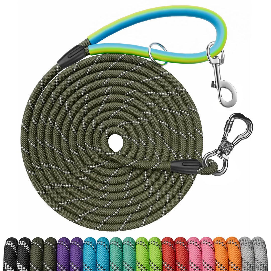 NTR Heavy Duty Large Dog Leash 30FT Reflective Long Leash with with 2 Swivel Hooks and Comfortable Padded Handle Strong Leash for Walking Hunting Camping Backyard for Small Medium and Large Dogs
