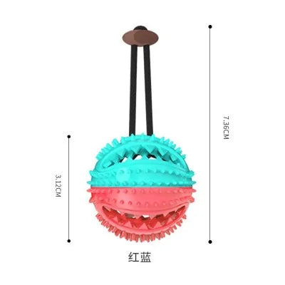Dog chew toothbrush toy with dual-color design and durable materials for dental health.