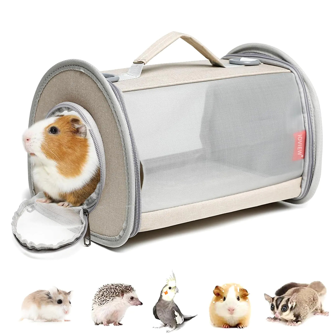 Ioview Guinea Pig Carrier with transparent mesh design, small khaki.