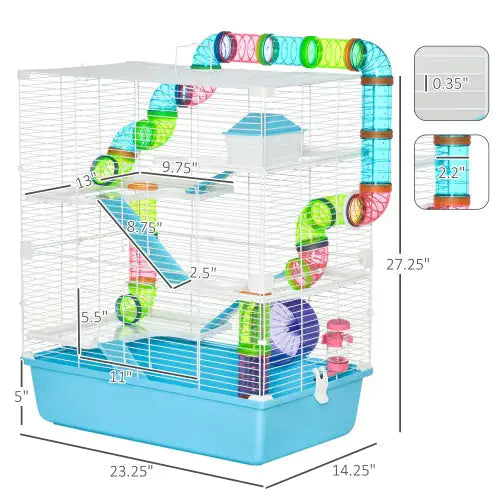 PawHut Oversized 5-tier Hamster Cage With Tube And Tunnel, Portable Carrying Handle