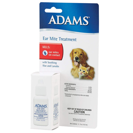 Adams Ear Mite Treatment offers relief for dogs and cats suffering from ear mites.