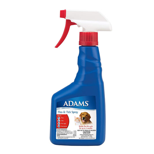 Adams Flea and Tick Spray kills adult fleas, flea eggs, flea larvae, and ticks.